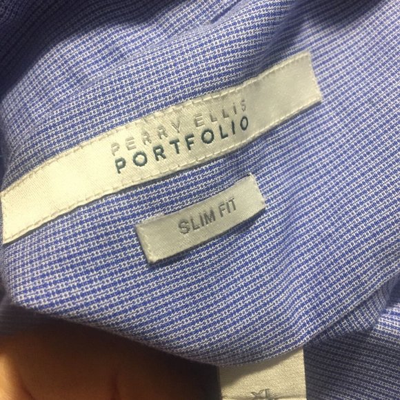 PerryEllis  Slim Fit Blue Mens Collar Shirt 17 1/2 - Picture 6 of 6